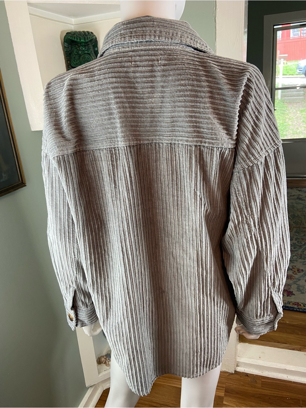NWT New Arizona Jean Company Gray Corduroy Oversized Button-Down Shirt Shacket - Picture 2 of 11